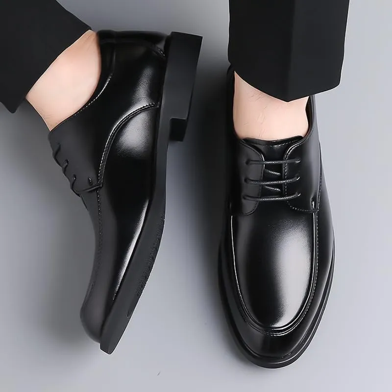 Oxford Shoes for Men Lace Up Round Toe Vegan Leather Apron Toe Derby Shoes Non Slip Low Top Slip Resistant Rubber Sole Block Heel Prom