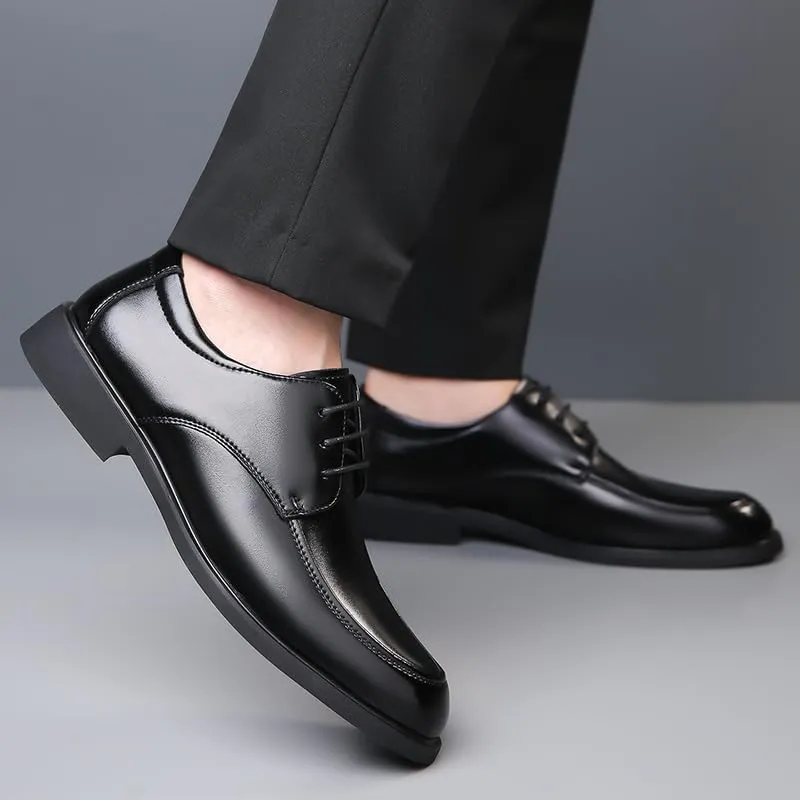 Oxford Shoes for Men Lace Up Round Toe Vegan Leather Apron Toe Derby Shoes Non Slip Low Top Slip Resistant Rubber Sole Block Heel Prom