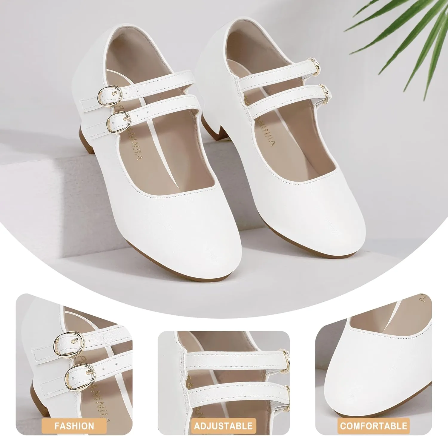 PANDANINJIA Christy Girls Heels Dress Shoes Mary Jane Rhinestone Bows Pumps Low Heel Princess Flower Wedding Party for Toddler Little Kid