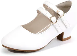 PANDANINJIA Christy Girls Heels Dress Shoes Mary Jane Rhinestone Bows Pumps Low Heel Princess Flower Wedding Party for Toddler Little Kid