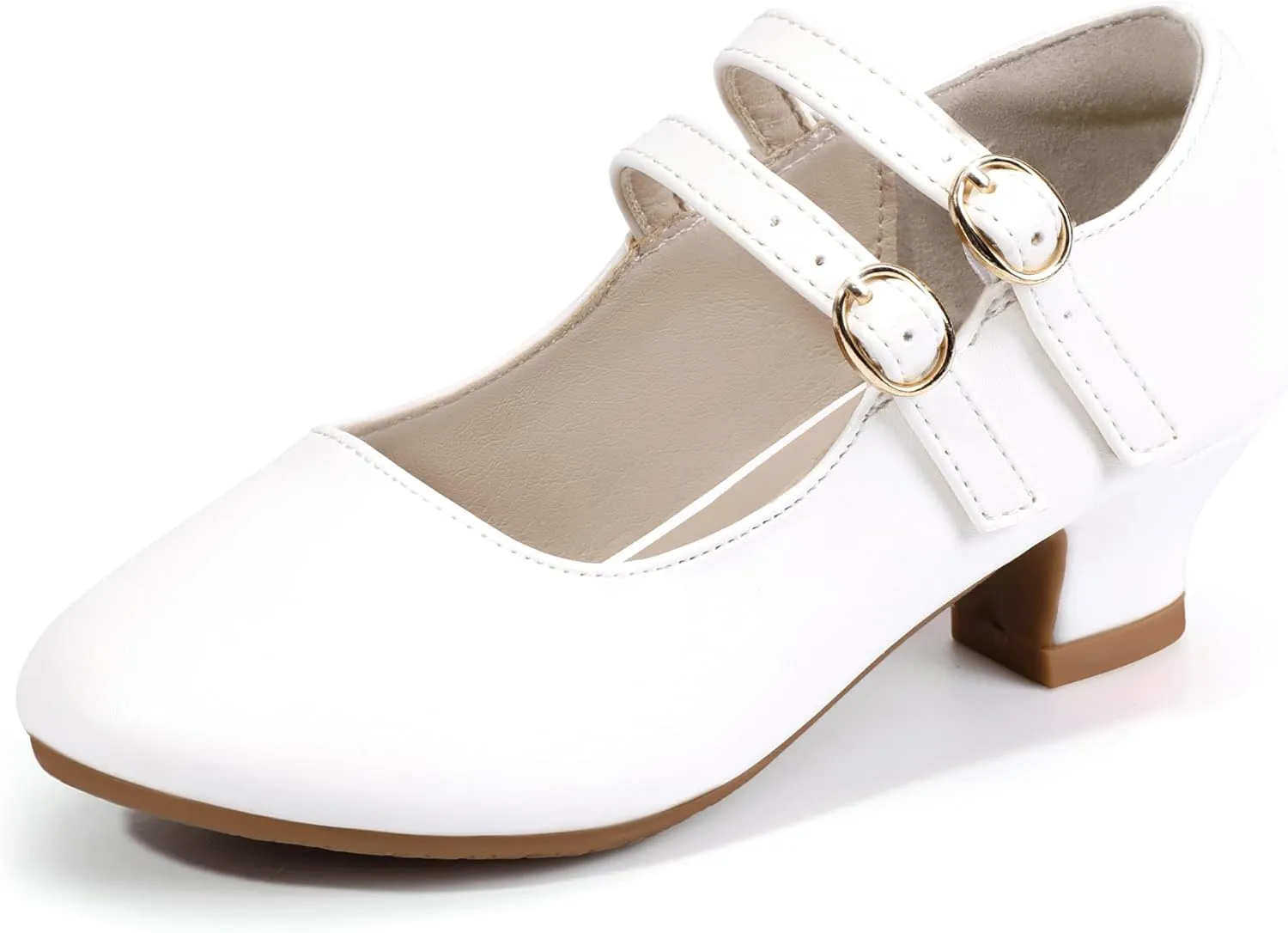 PANDANINJIA Christy Girls Heels Dress Shoes Mary Jane Rhinestone Bows Pumps Low Heel Princess Flower Wedding Party for Toddler Little Kid