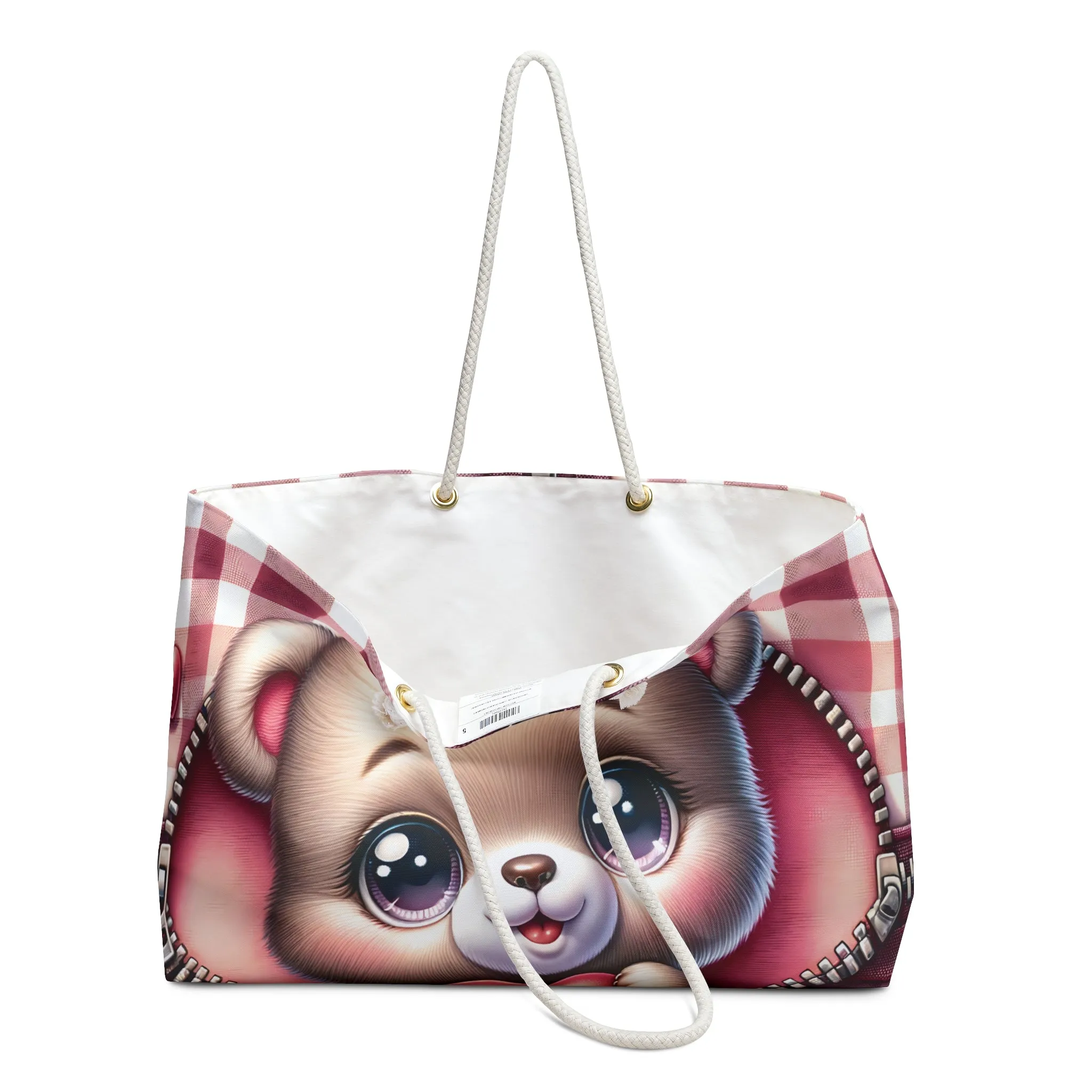 Personalised/Non-Personalised Weekender Bag, Cute Bear, Zipper, Valentines Day, Large Weekender Bag, Beach Bag, Book Bag