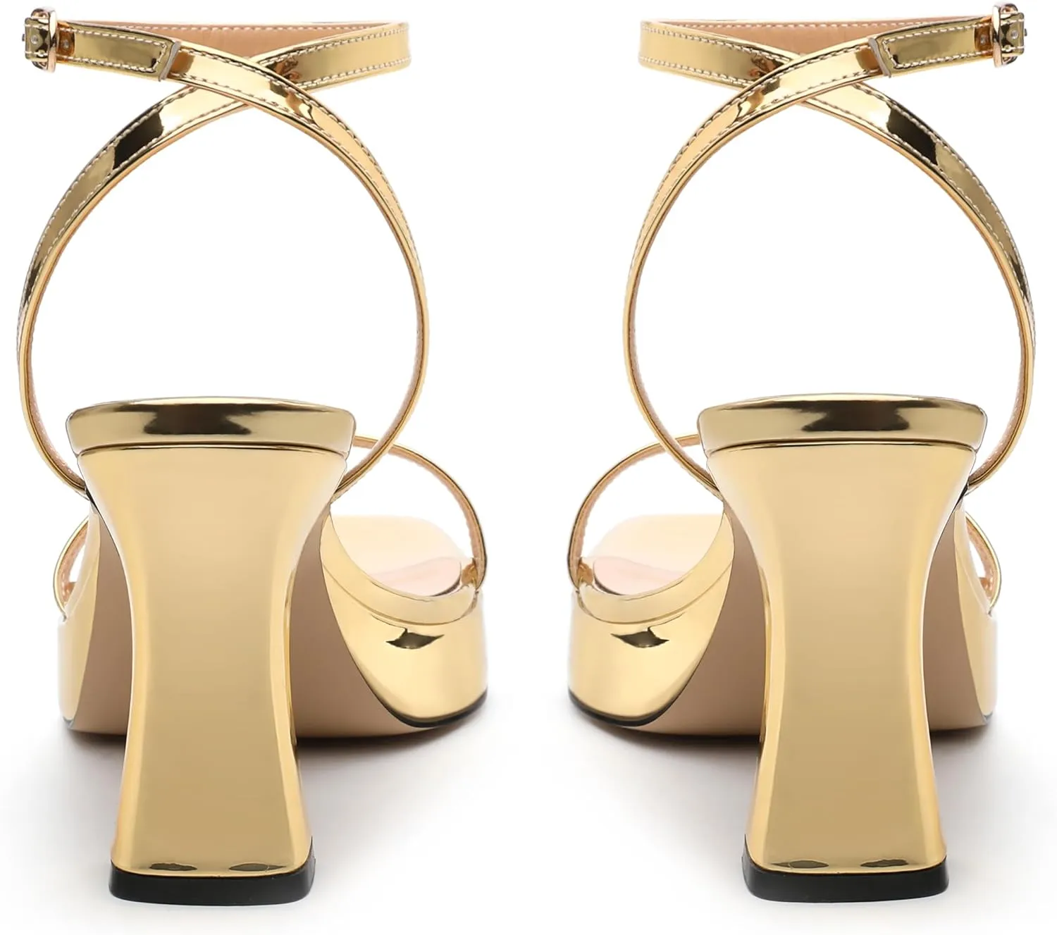 Platform Chunky Block High Heels for Women Patent Square Open Toe Ankle Strap Buckle Heeled Sandals Fashion Wedding Party Prom Evening Dress Shoes