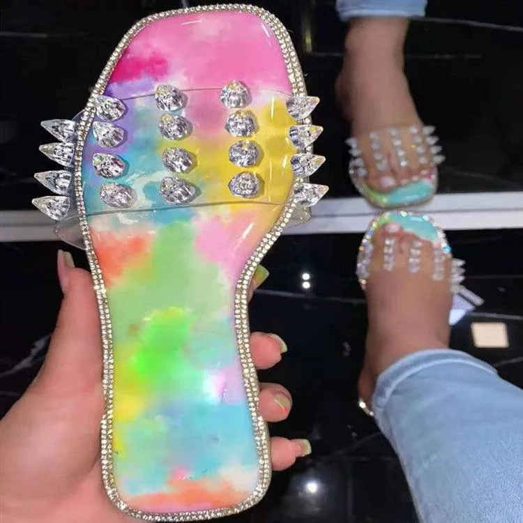 Rhinestone Rivet Flat Flip-flop Beach Shoes