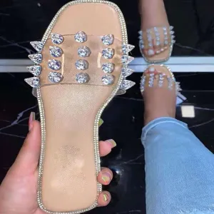 Rhinestone Rivet Flat Flip-flop Beach Shoes