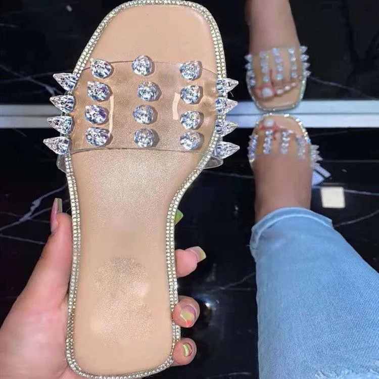 Rhinestone Rivet Flat Flip-flop Beach Shoes