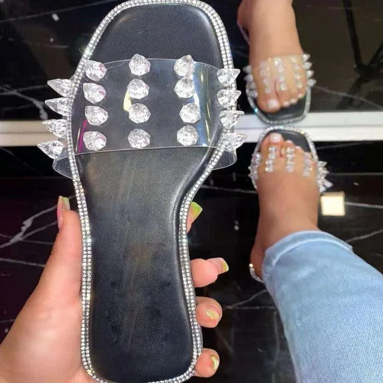 Rhinestone Rivet Flat Flip-flop Beach Shoes