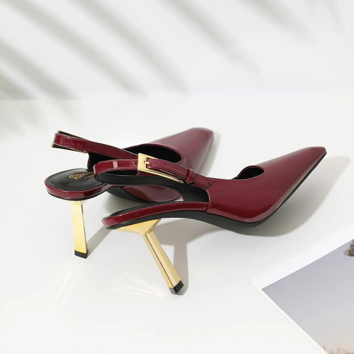 RIBONGZ Slingback Heels for Women Closed Pointed Toe Stiletto High Heels Dress Sexy Pumps Heeled Wedding Bride Prom Party Evening Dressy Shoes