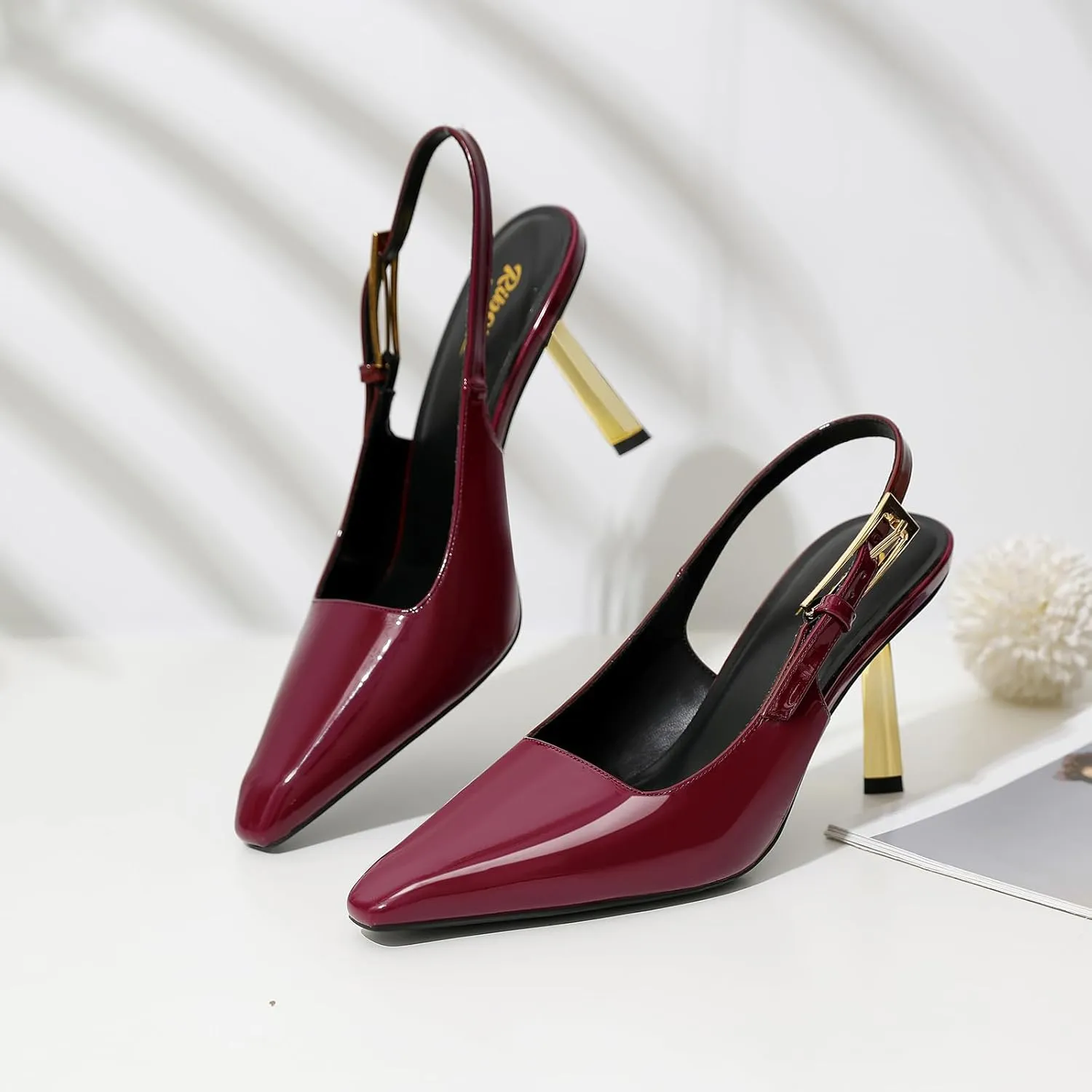 RIBONGZ Slingback Heels for Women Closed Pointed Toe Stiletto High Heels Dress Sexy Pumps Heeled Wedding Bride Prom Party Evening Dressy Shoes