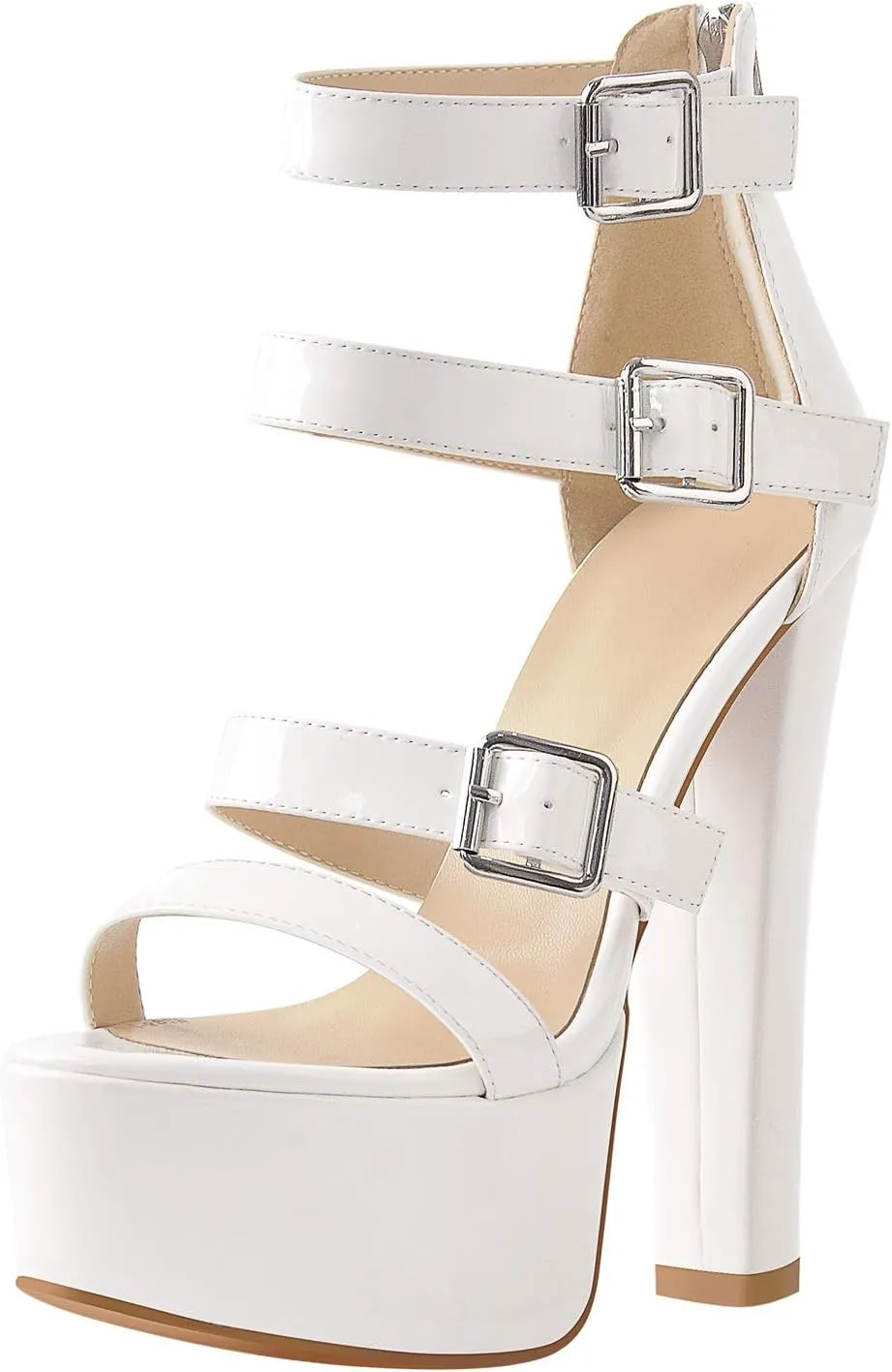 richealnini Women's Sexy Platform Sandals Open Toe Block Chunky Heel Zipper Ankle Strap Party Shoes
