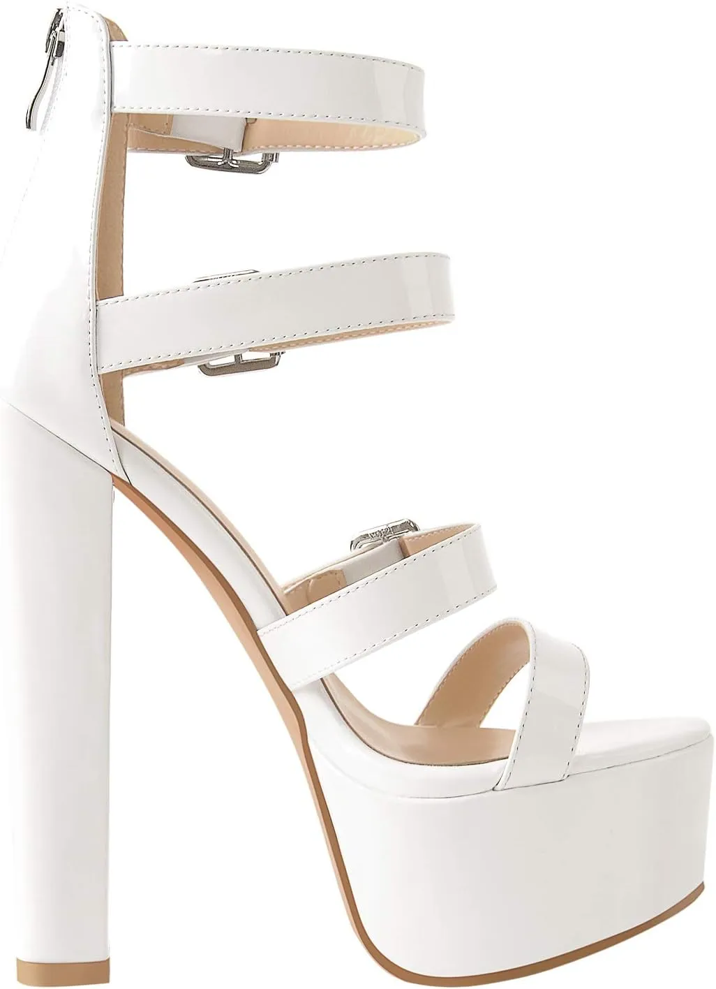 richealnini Women's Sexy Platform Sandals Open Toe Block Chunky Heel Zipper Ankle Strap Party Shoes