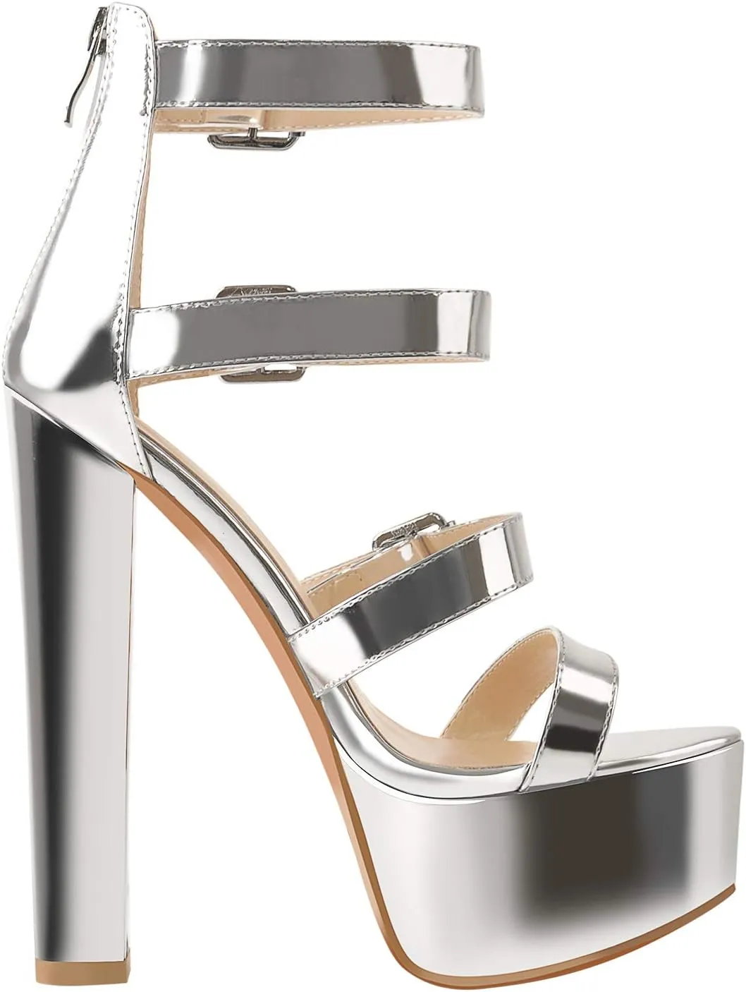 richealnini Women's Sexy Platform Sandals Open Toe Block Chunky Heel Zipper Ankle Strap Party Shoes