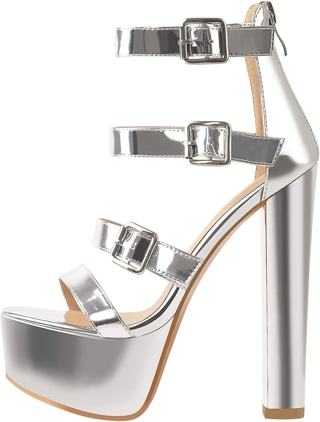 richealnini Women's Sexy Platform Sandals Open Toe Block Chunky Heel Zipper Ankle Strap Party Shoes