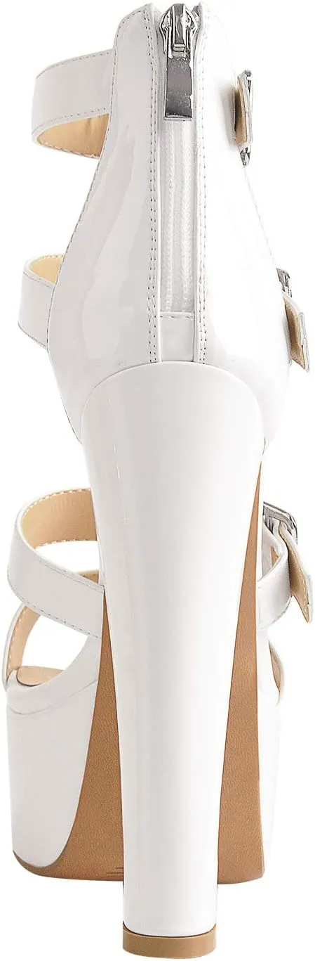 richealnini Women's Sexy Platform Sandals Open Toe Block Chunky Heel Zipper Ankle Strap Party Shoes