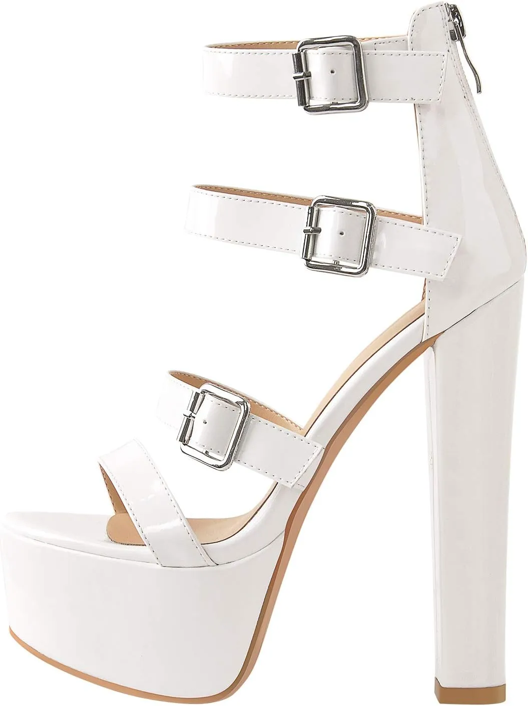 richealnini Women's Sexy Platform Sandals Open Toe Block Chunky Heel Zipper Ankle Strap Party Shoes