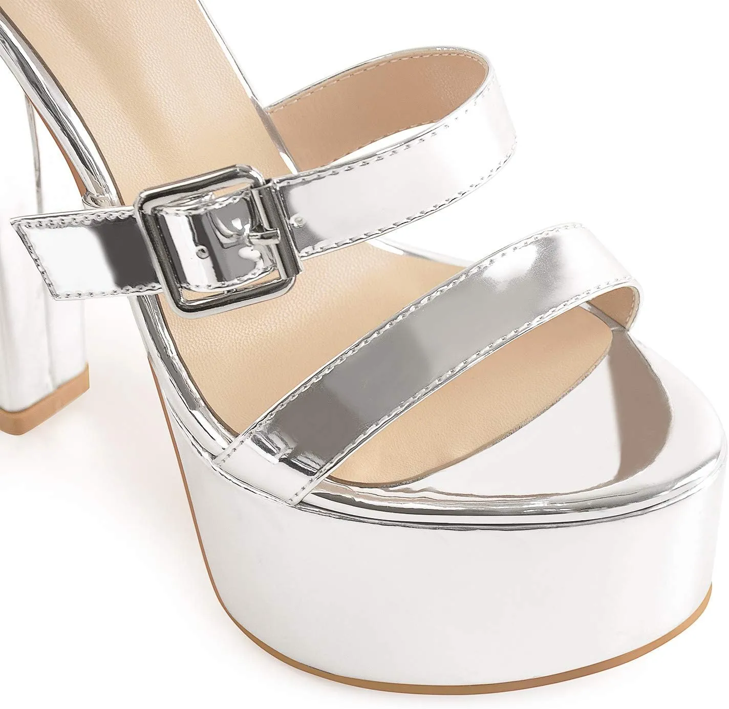 richealnini Women's Sexy Platform Sandals Open Toe Block Chunky Heel Zipper Ankle Strap Party Shoes
