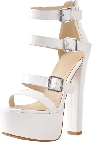 richealnini Women's Sexy Platform Sandals Open Toe Block Chunky Heel Zipper Ankle Strap Party Shoes