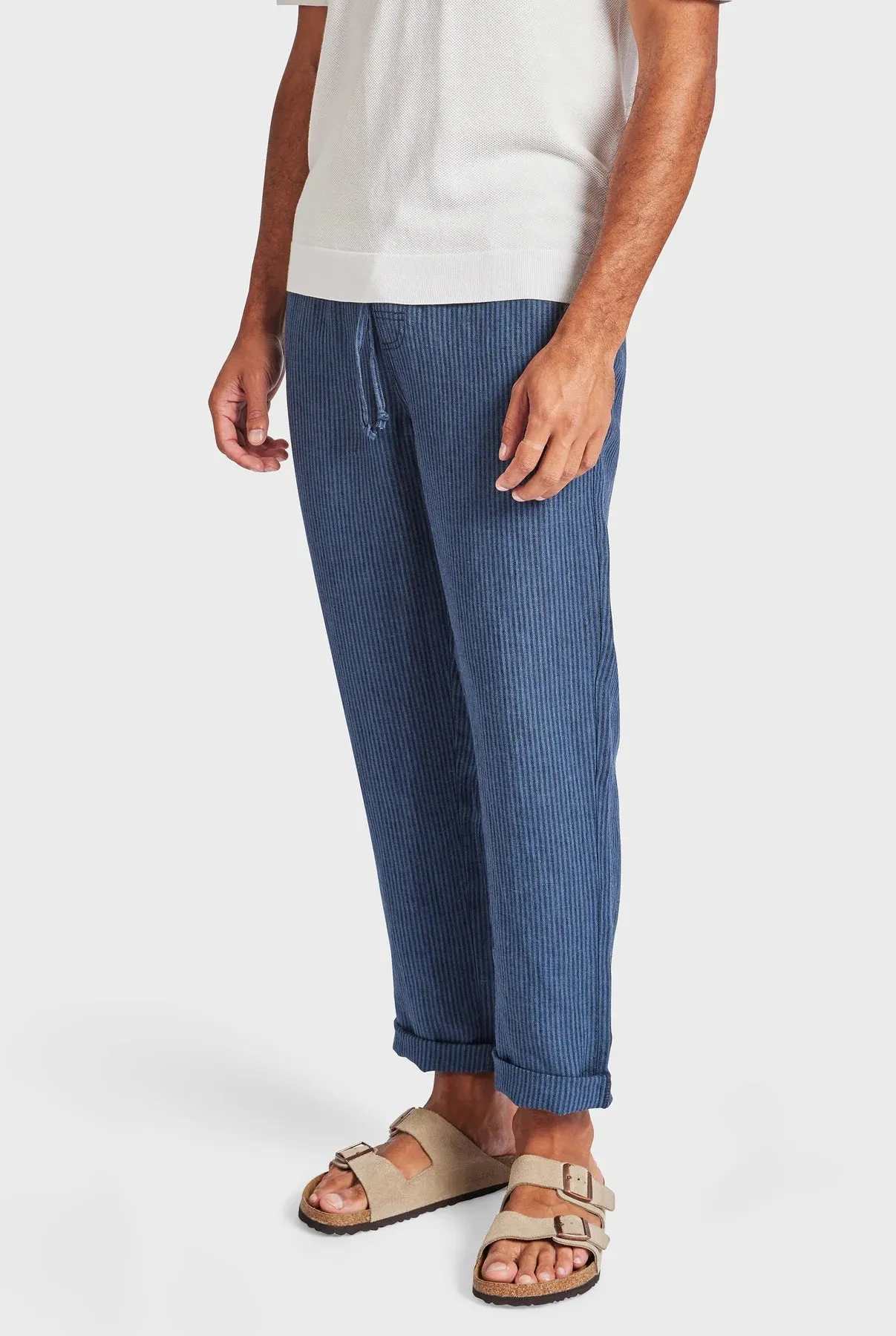 Riviera Linen Pant in Bluegrass/Navy