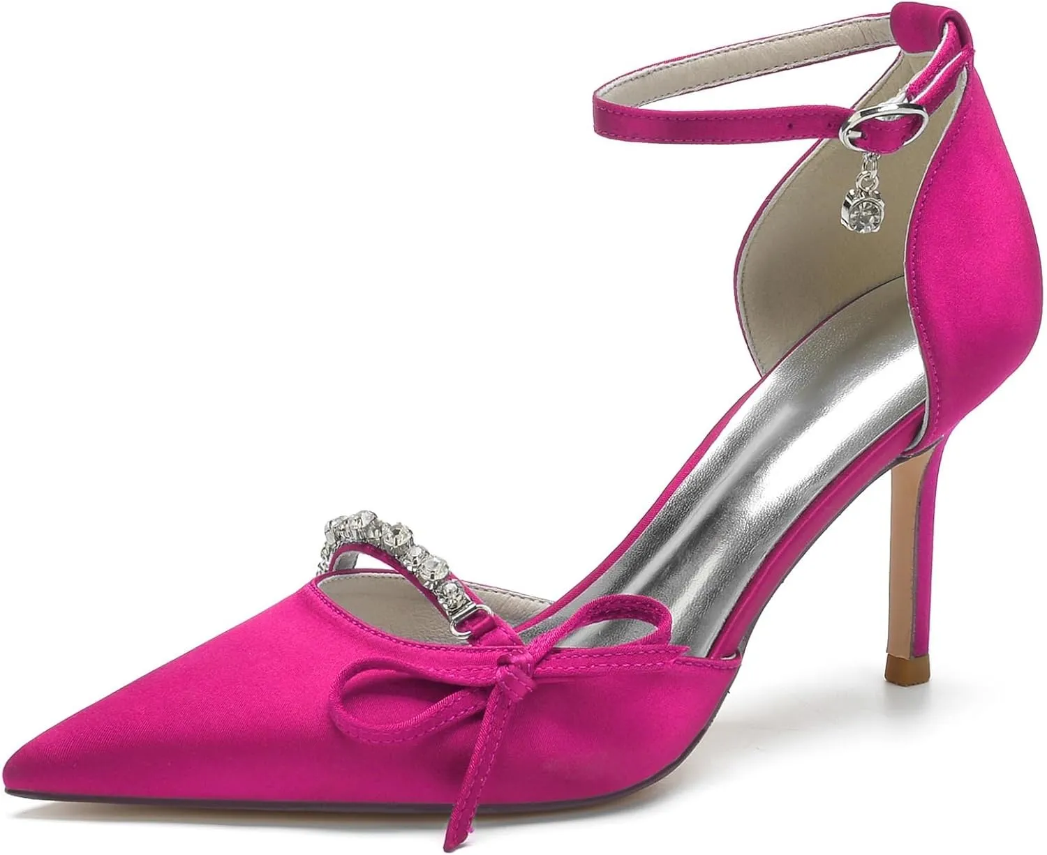 Sangeuhhlk Women's Closed Toe Stiletto High Rhinestone High Heels Wedding Bridal Dress Bow knot Shoes Ankle Strap Mid Heel Stiletto Pumps Party Shoes