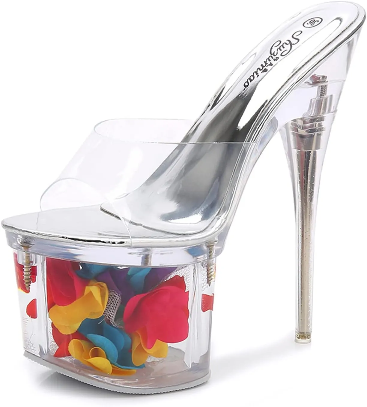 Sexy Transparent Platform Stiletto High Heels for Women Clear Crystal Heel Peep Toe Sandals Slide On Heeled Mule Shoes Catwalk Pole Dancing Nightclub Dress Shoes,Red,5.5