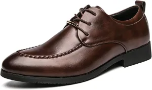 Shoes Dress Oxford for Men Lace Up Apron Round Toe Derby Shoes Vegan Leather Rubber Sole Low Top Non Slip Classic (Color : Brown, Size : 8)