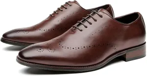 Shoes Dress Oxford for Men Lace Up Brogue Embossed Wing tip Burnished Toe Vegan Leather Anti-Slip Rubber Sole Slip Resistant Prom (Color : Brown, Size : 10)