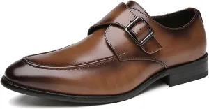 Single Season Dress Oxford for Men Slip On Monk Strap Apron Toe Burnished Toe Vegan Leather Rubber Sole Non Slip Low Top Anti-Slip Casual Very Popular Among Young People (Color : Brown,