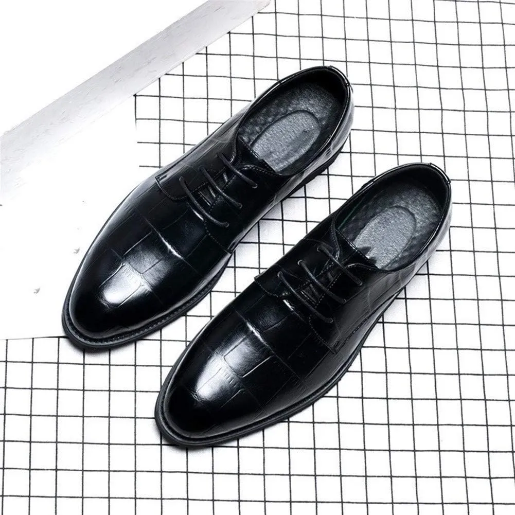 Single Season Formal Oxford Shoes for Men Lace Up Crocodile Embossed Derby Shoes Vegan Leather Anti-Slip Block Heel Non Slip Low Top Prom Very Popular Among Young People