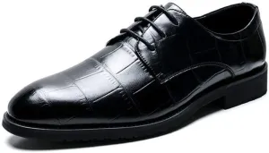 Single Season Formal Oxford Shoes for Men Lace Up Crocodile Embossed Derby Shoes Vegan Leather Anti-Slip Block Heel Non Slip Low Top Prom Very Popular Among Young People