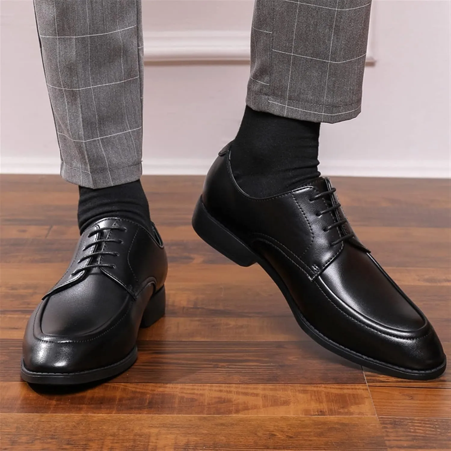 Single Season Oxford Shoes for Men Lace Up Apron Toe Round Toe Vegan Leather Block Heel Anti-Slip Resistant Non Slip Wedding Very Popular Among Young People