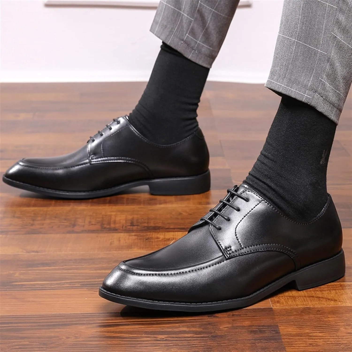 Single Season Oxford Shoes for Men Lace Up Apron Toe Round Toe Vegan Leather Block Heel Anti-Slip Resistant Non Slip Wedding Very Popular Among Young People