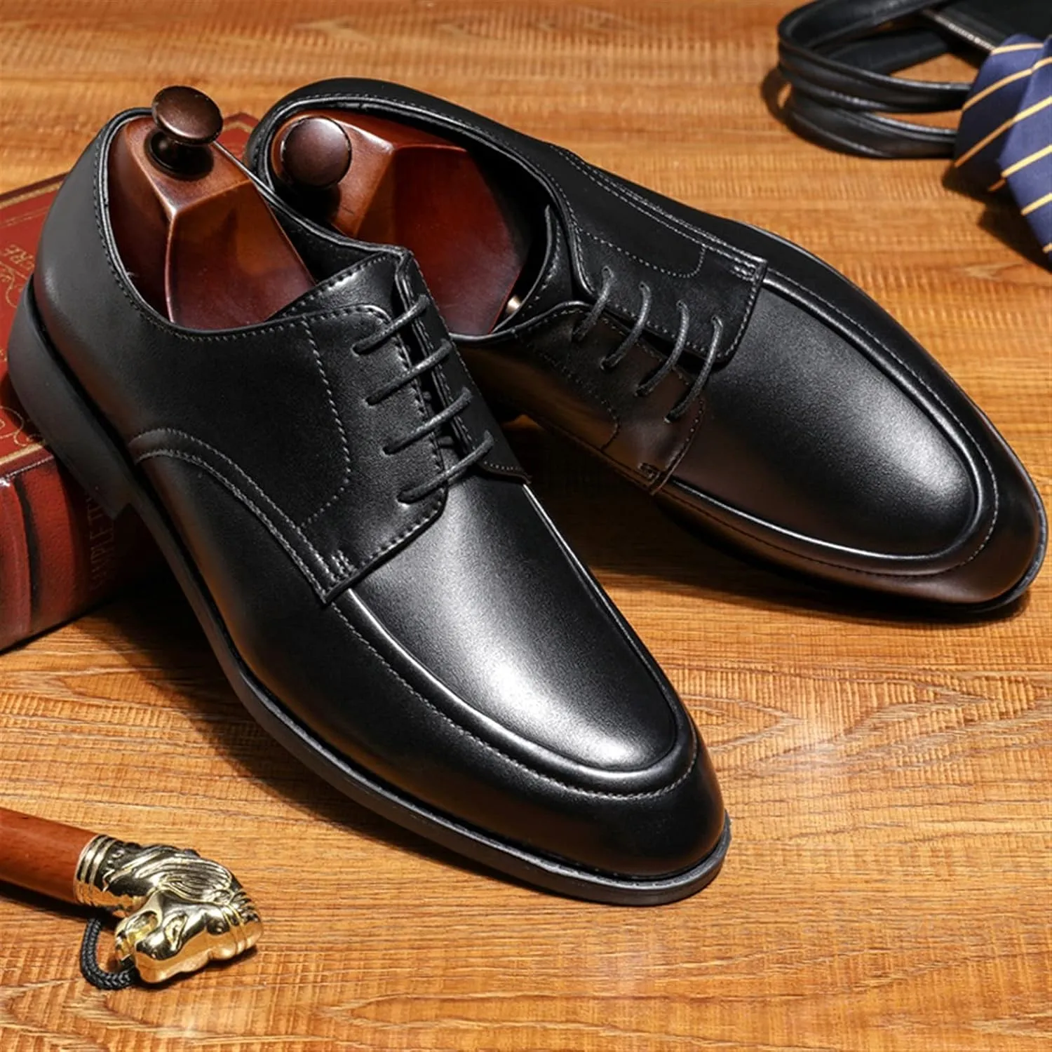 Single Season Oxford Shoes for Men Lace Up Apron Toe Round Toe Vegan Leather Block Heel Anti-Slip Resistant Non Slip Wedding Very Popular Among Young People