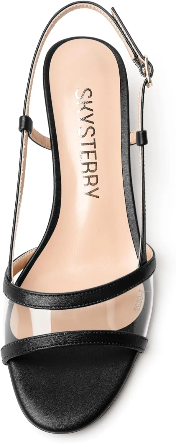SKYSTERRY Womens Casual Dating Buckle Open Toe Slingback Matte Kitten Low Heel Heeled Sandals 2 Inch
