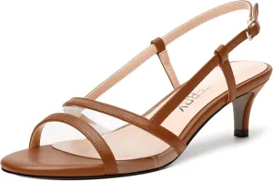 SKYSTERRY Womens Casual Dating Buckle Open Toe Slingback Matte Kitten Low Heel Heeled Sandals 2 Inch