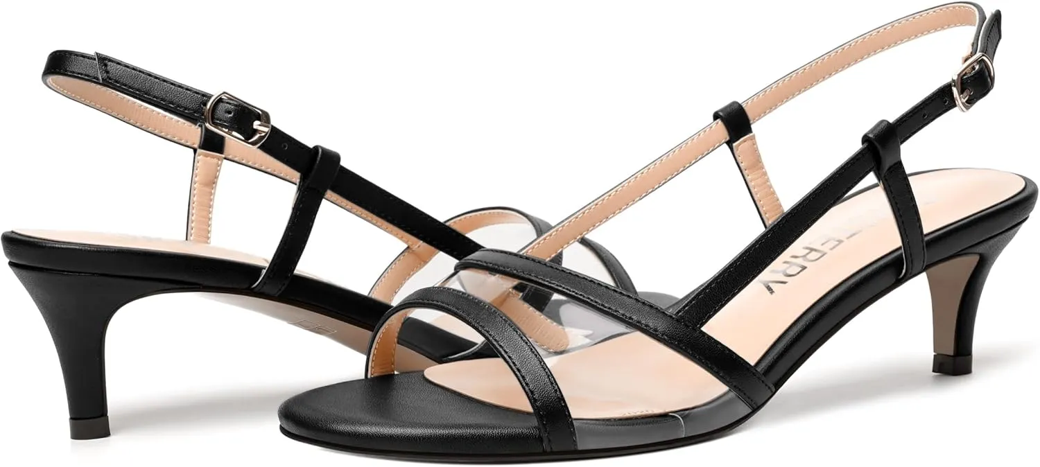 SKYSTERRY Womens Casual Dating Buckle Open Toe Slingback Matte Kitten Low Heel Heeled Sandals 2 Inch