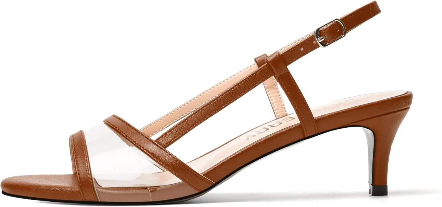 SKYSTERRY Womens Casual Dating Buckle Open Toe Slingback Matte Kitten Low Heel Heeled Sandals 2 Inch