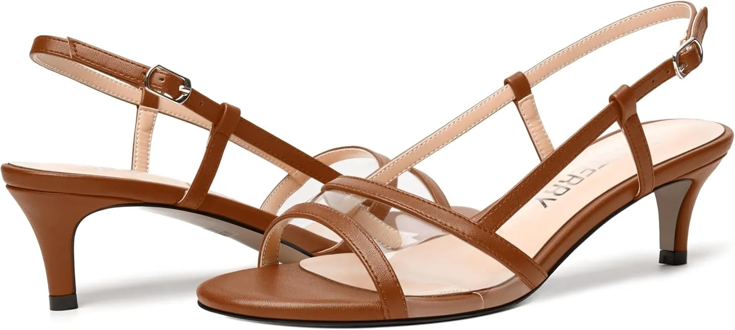 SKYSTERRY Womens Casual Dating Buckle Open Toe Slingback Matte Kitten Low Heel Heeled Sandals 2 Inch
