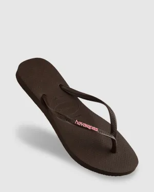 SLIM RUBBER LOGO BROWN THONGS