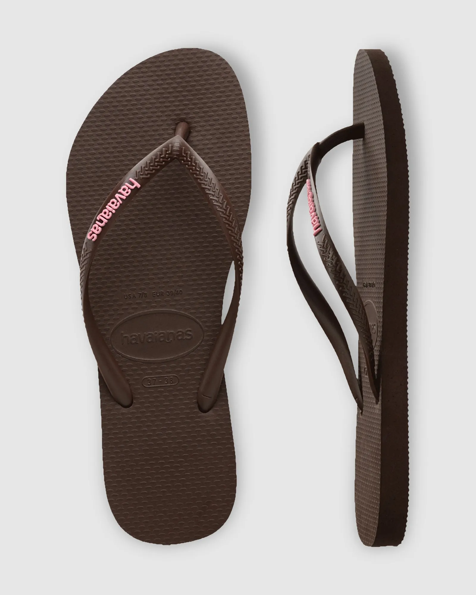 SLIM RUBBER LOGO BROWN THONGS