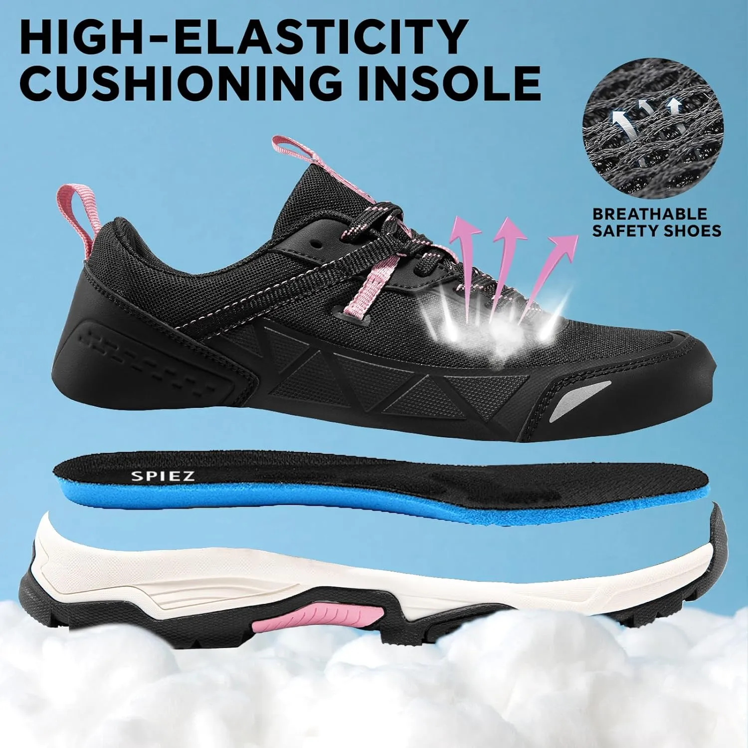 SPIEZ Lightweight Women's Safety Shoes,Composite Toe,Puncture-Resistant,Non Slip Work Shoes,Comfortable Sneakers for Work and Daily Life (US 5.5-10)