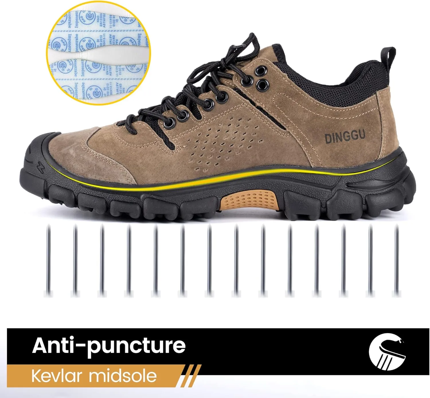 Steel Toe Shoes for Men, Safety Mens Work Shoes Comfortable Indestructible Construction Shoes Leather