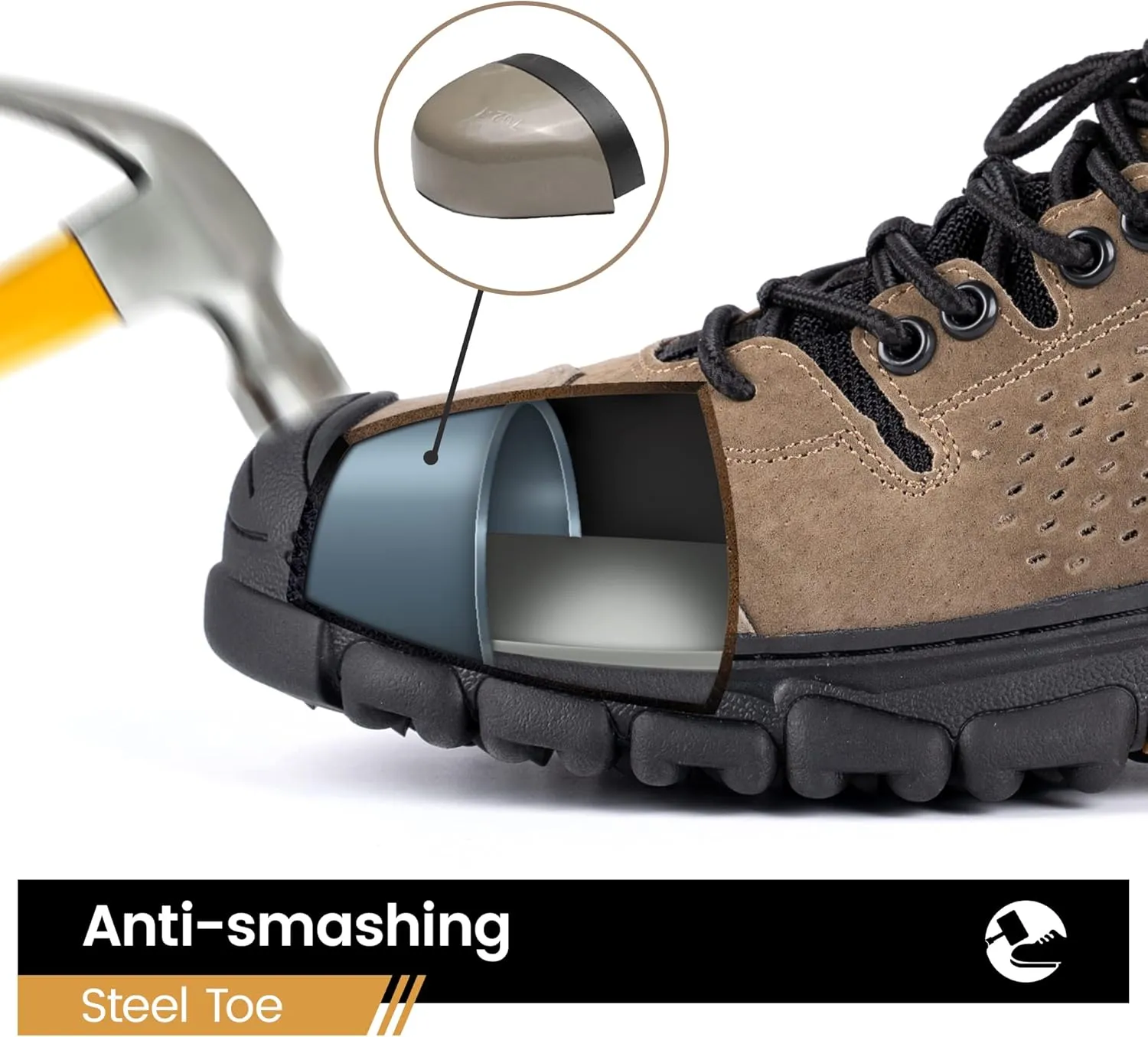 Steel Toe Shoes for Men, Safety Mens Work Shoes Comfortable Indestructible Construction Shoes Leather