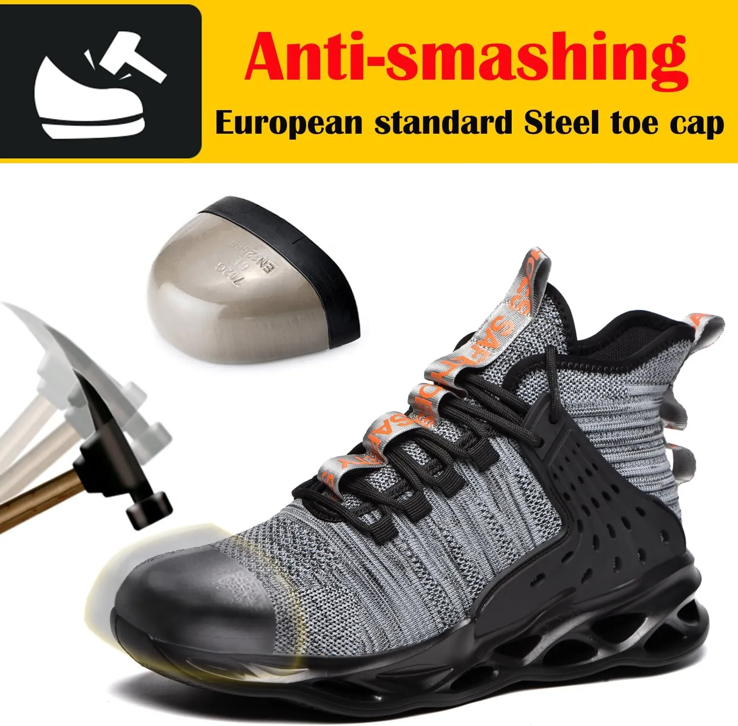 Steel Toe Shoes for Men Women Lightweight Steel Toe Sneakers Mid Cut Indestructible Work Boots Construction Safety Shoes