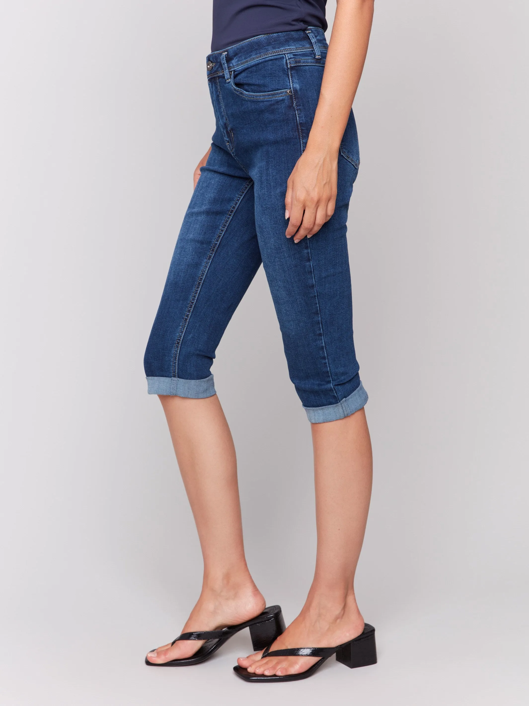 Stretch Denim Pedal Pushers - Indigo