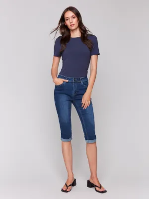 Stretch Denim Pedal Pushers - Indigo