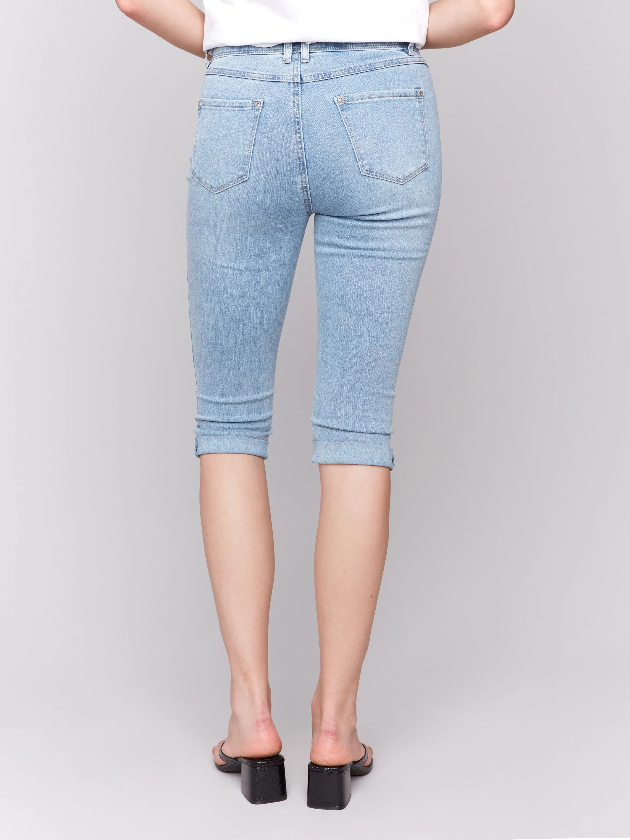 Stretch Denim Pedal Pushers - Light Blue
