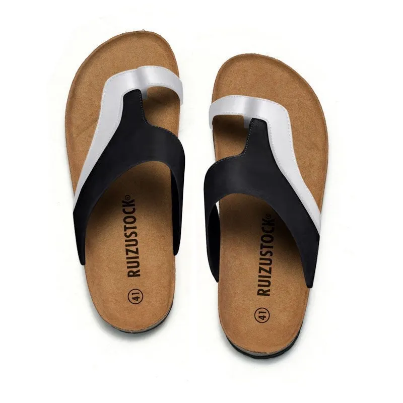 Summer Men's Cork Flip Flops Color Matching Beach Shoes
