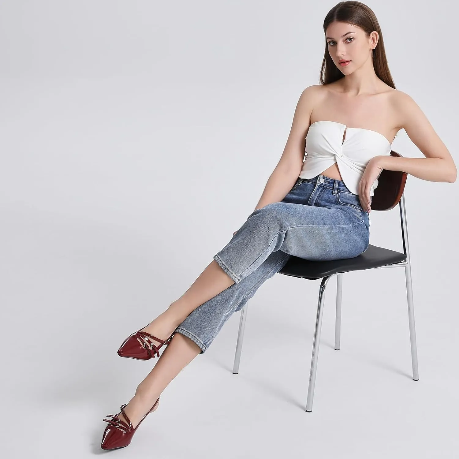 Susanny Burgundy Patent Slingback Kitten Heels for Women Closed Pointed Toe Strappy Dress Pumps Comfortable Stiletto Low Heels Sexy Buckle Strap Dressy Slip On Shoes for Wedding Bridal Work