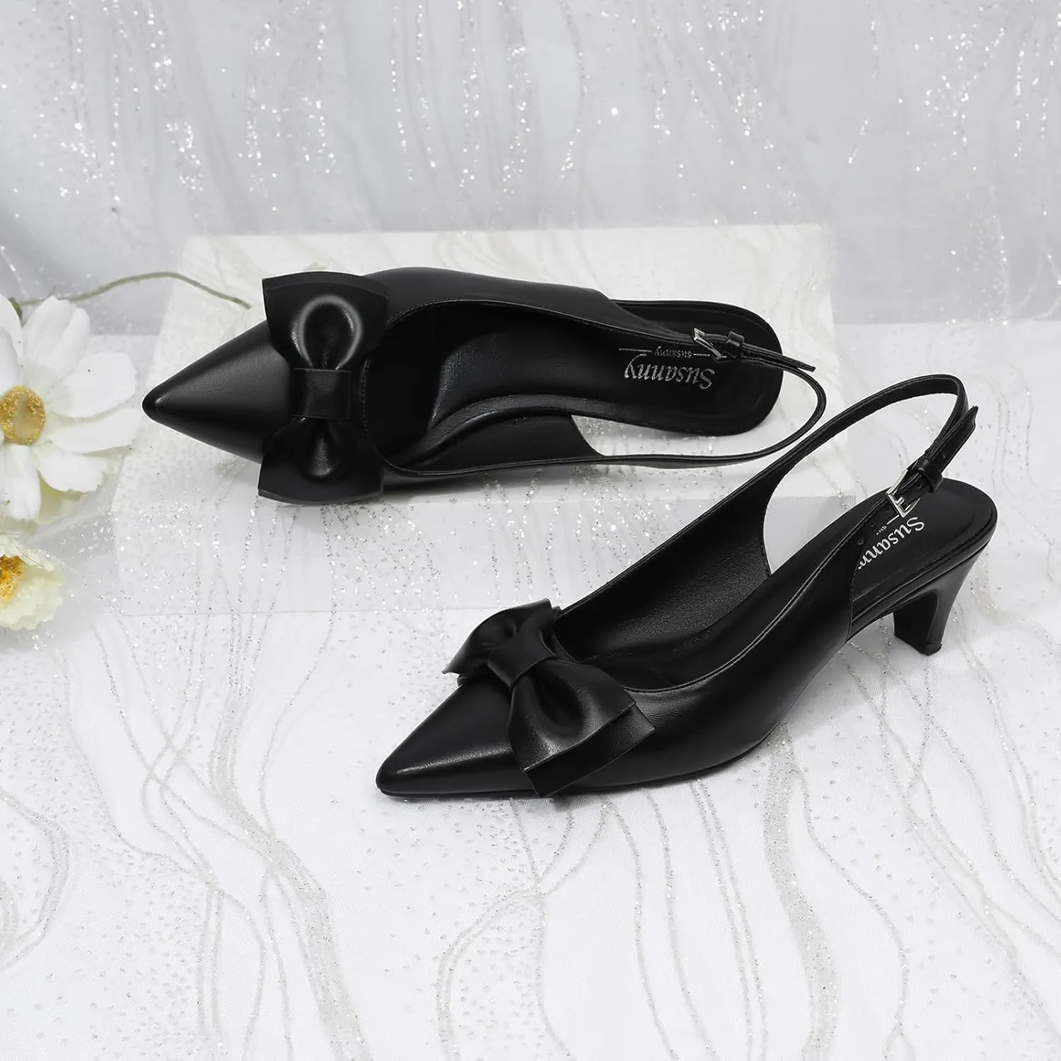 Susanny Slingback Heels for Women Stiletto Closed Pointed Toe Dress Shoes Heels Sexy Kitten Pumps Wedding Party Evening Prom Dance Ankle Strappy Shoes