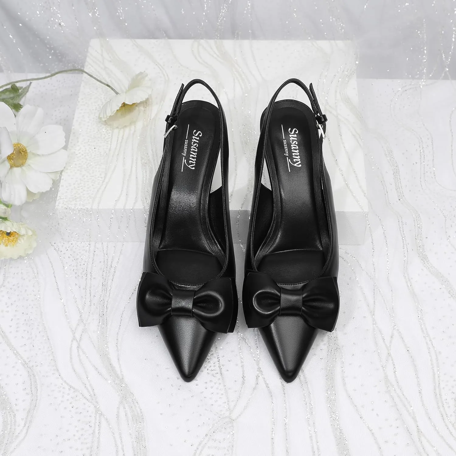 Susanny Slingback Heels for Women Stiletto Closed Pointed Toe Dress Shoes Heels Sexy Kitten Pumps Wedding Party Evening Prom Dance Ankle Strappy Shoes